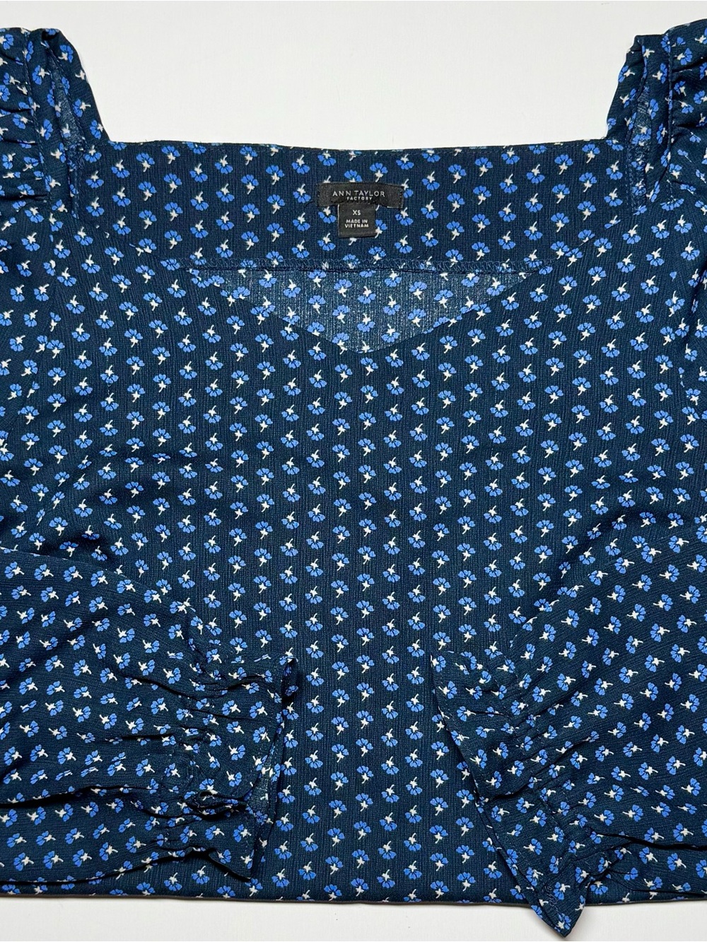 Ann Taylor Factory Blue Ditsy Floral Square Neck Puff Sleeve Blouse Top – XS